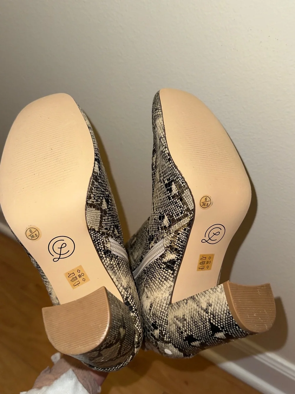 Snakeskin Pattern Ankle Boots in Beige and Black